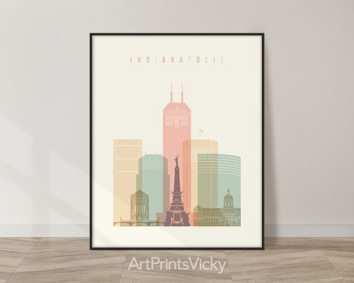 Indianapolis city skyline print in pastel cream theme by ArtPrintsVicky