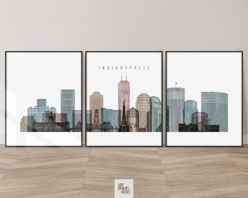 Distressed 1 Cleveland skyline set of 3 prints by ArtPrintsVicky