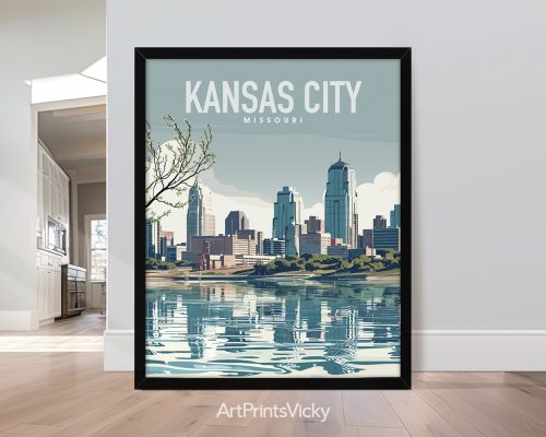 Kansas City Downtown Travel Poster Wall Art by ArtPrintsVicky