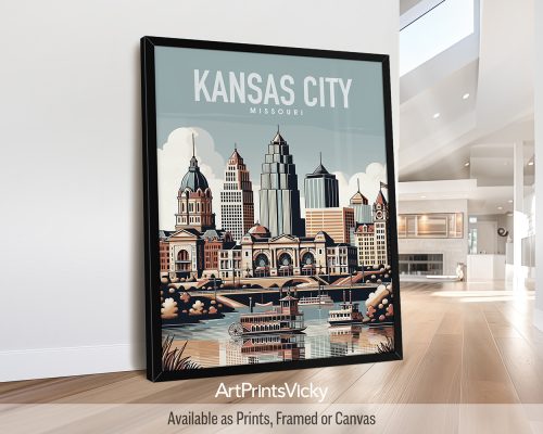 Kansas City skyline in smooth colors travel art print by ArtPrintsVicky skyline in smooth colors travel art print by ArtPrintsVicky
