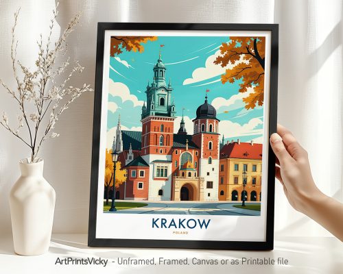 Krakow Poland Travel Poster - Cityscape Wall Art