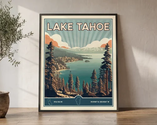 Lake Tahoe Poster Inspired by Retro Travel Art