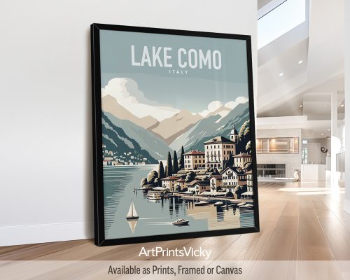 Lake Como in travel poster style and smooth colors by ArtPrintsVicky
