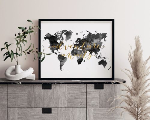 Adventure Awaits Map Black And White Print second