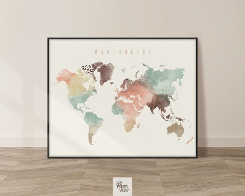 World Map Wanderlust Pastel Cream Poster