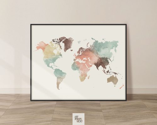 World map poster pastel