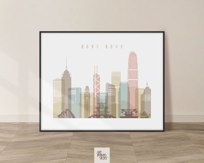 Hong Kong poster skyline pastel white