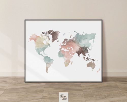 World Map Wall Art Pastel White Poster