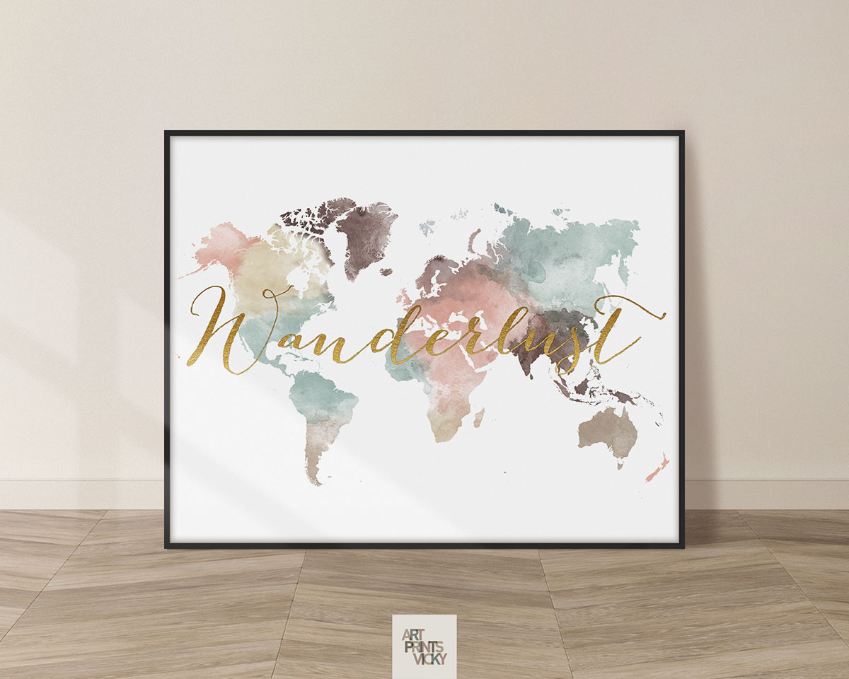 World Map Wanderlust Pastel White Poster