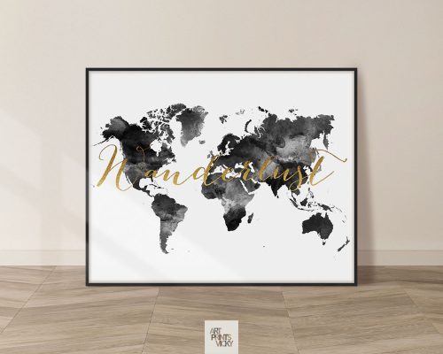 Wanderlust Map Black And White Poster