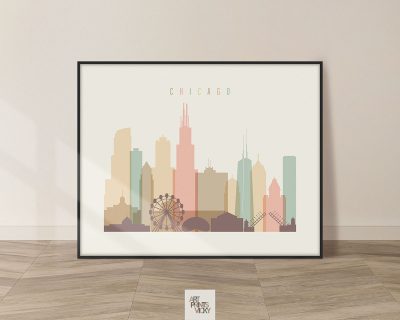 Chicago poster skyline pastel cream landscape