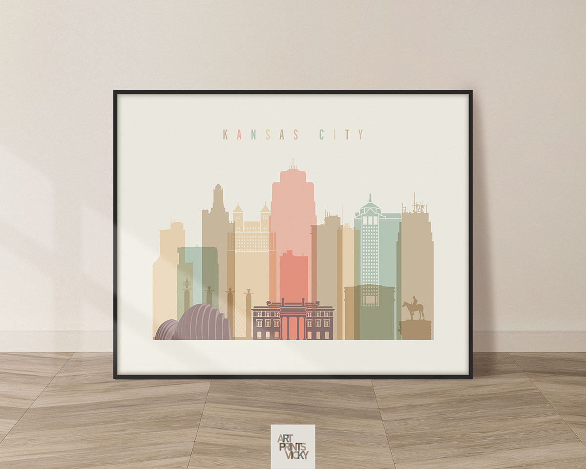 Kansas City skyline print landscape pastel cream