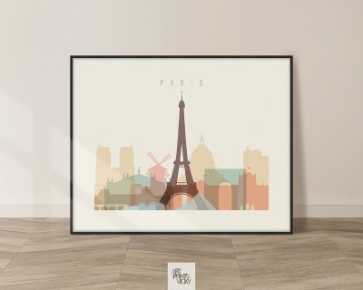 Paris art poster pastel cream landscape