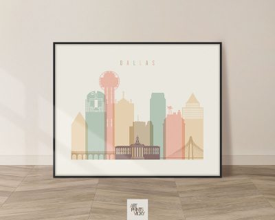 Dallas poster skyline pastel cream landscape