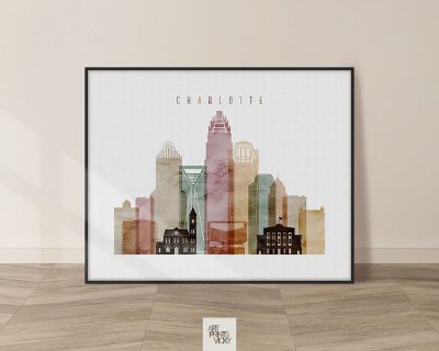 Charlotte skyline print watercolor 1 landscape