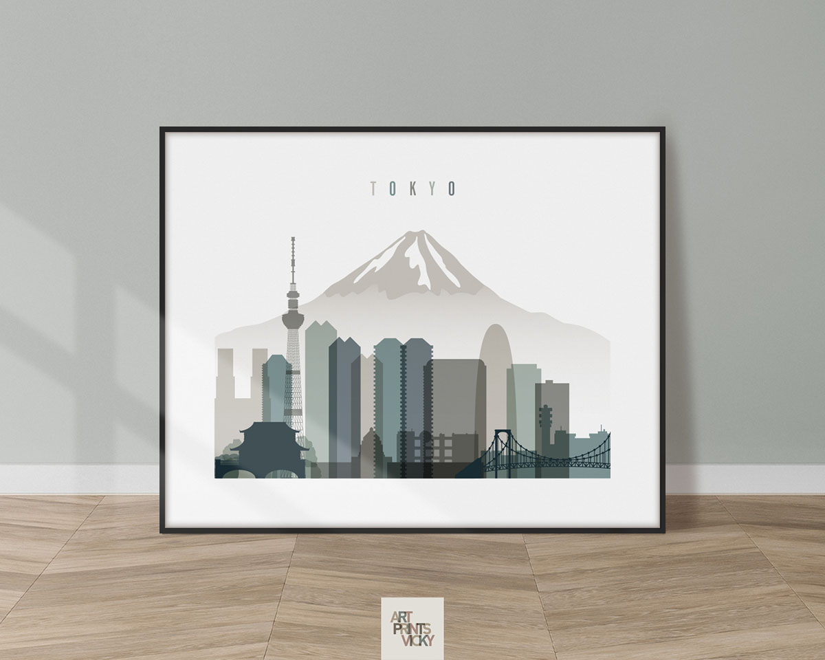 Tokyo Skyline Print Landscape Earth Tones 4