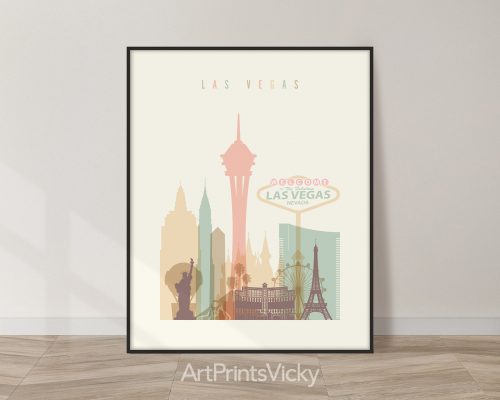Las Vegas city skyline print in pastel cream theme by ArtPrintsVicky