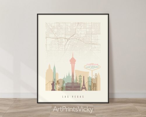 Warm pastel cream Las Vegas city map and skyline poster by ArtPrintsVicky