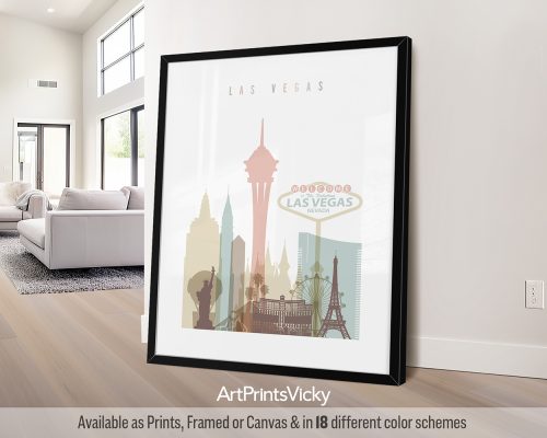 Las Vegas City Poster in Soft Pastels by ArtPrintsVicky