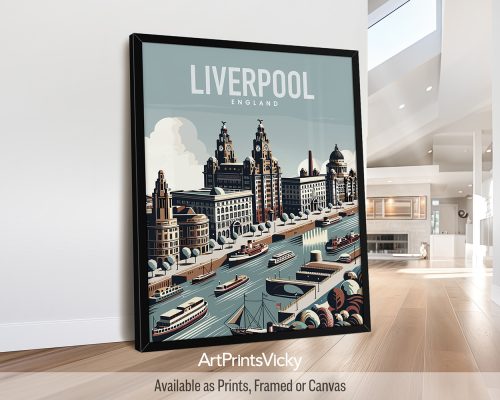 Liverpool skyline travel poster in smooth colors by ArtPrintsVicky