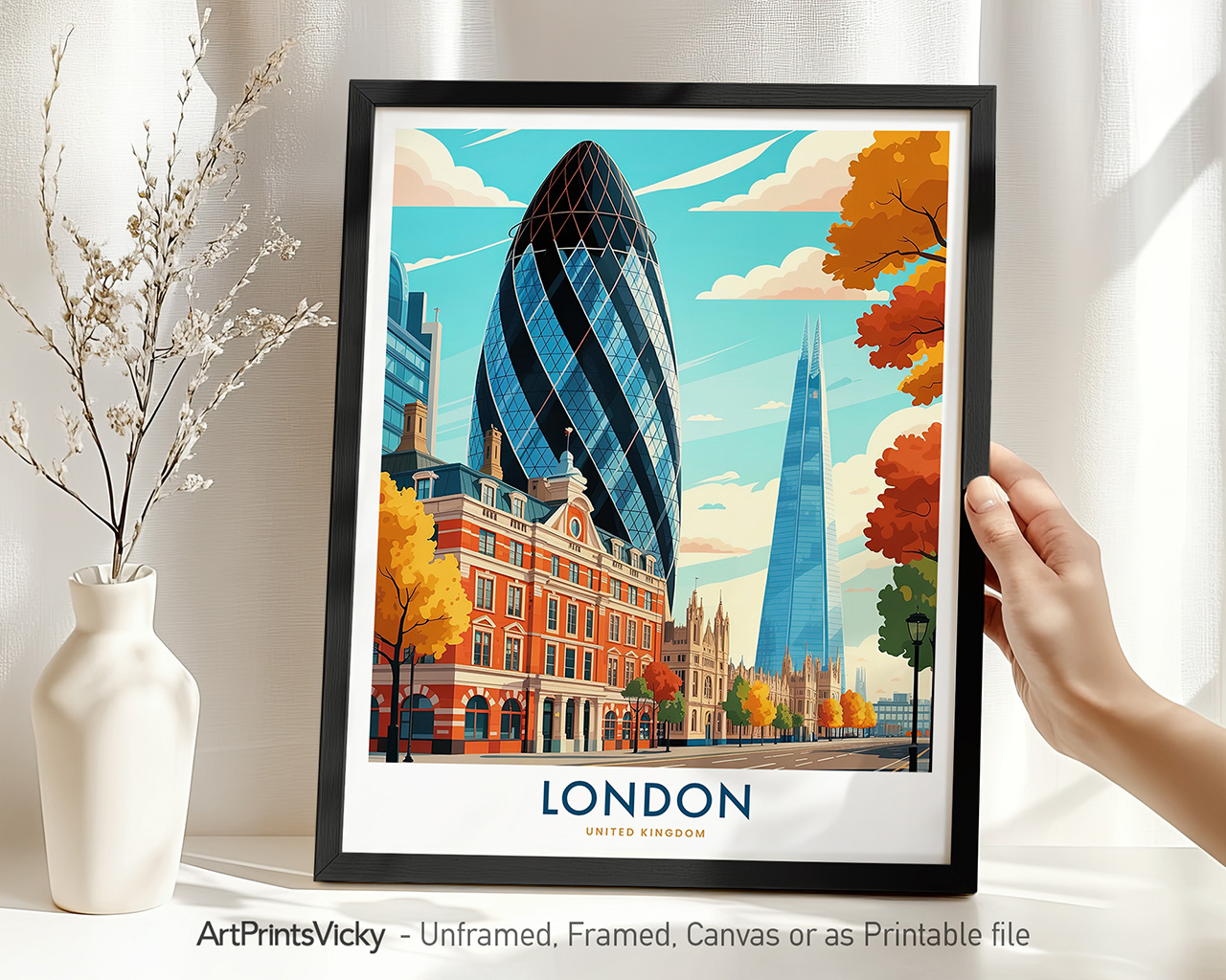 London Skyline Travel Print - Cityscape Poster