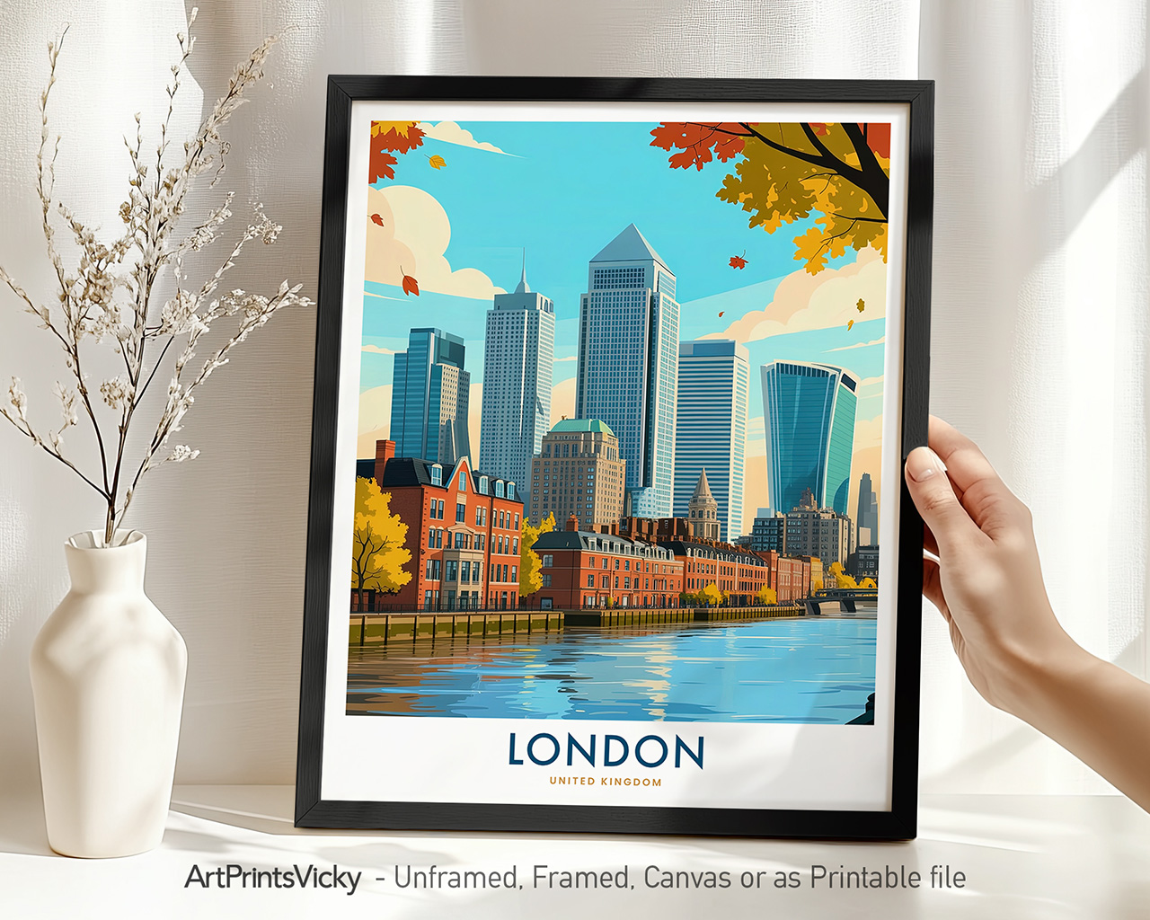 London Canary Wharf Skyline Travel Print