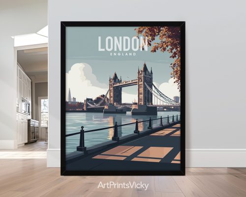 London Tower Bridge Travel Poster Wall Art by ArtPrintsVicky