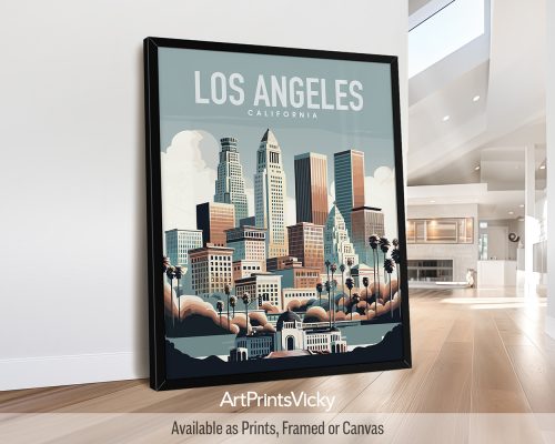 Los Angeles skyline travel poster in smooth colors by ArtPrintsVicky
