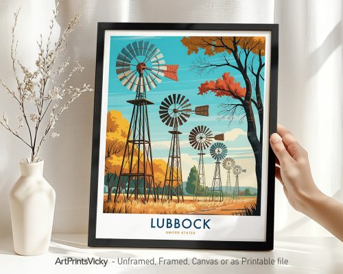 Lubbock TX Travel Poster - Windmills Art Print
