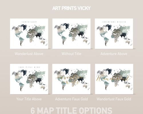 World map poster earth tones 4 title options