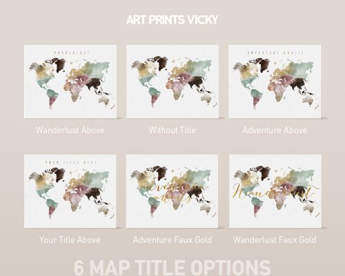 World map poster watercolor 1 title options