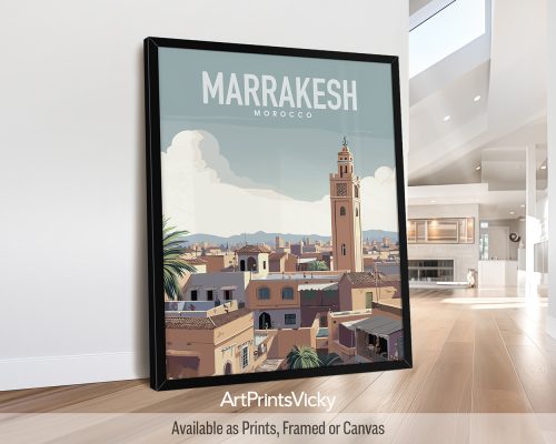 Marrakesh, Morocco, travel poster in smooth colors by ArtPrintsVicky