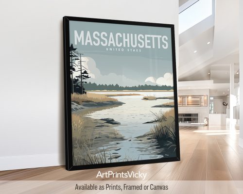 Massachusetts State natural landscape illustration poster by ArtPrintsVicky