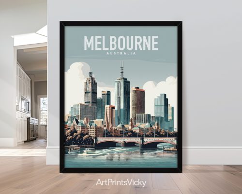Melbourne travel poster in smooth colors by ArtPrintsVicky