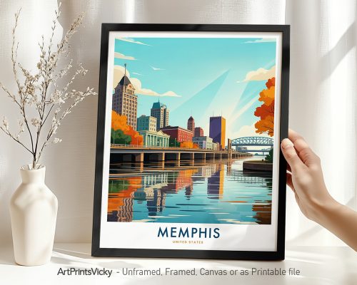 Memphis Skyline Travel Poster - Wall Art Print