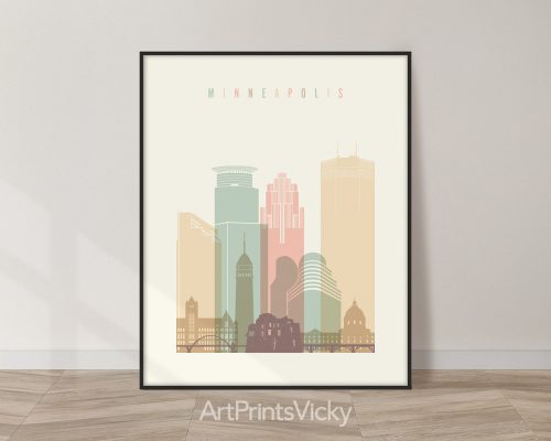 Minneapolis city skyline print in pastel cream theme by ArtPrintsVicky