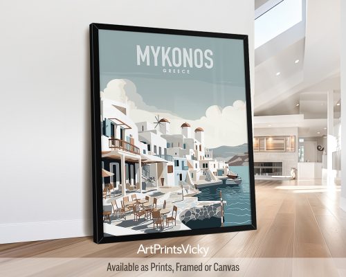Mykonos Island, Greece travel poster in smooth colors by ArtPrintsVicky