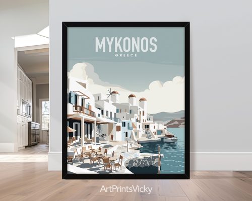 Mykonos Island, Greece travel poster in smooth colors by ArtPrintsVicky