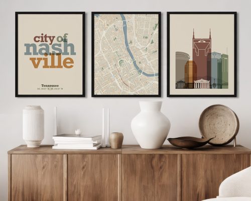 Alternative view of Nashville Wall Art Set of 3 Prints, Map, Skyline