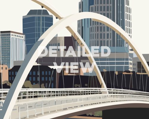 Illustration of a bridge in Nashville with skyscrapers in the background and the text 'DETAILED VIEW'.