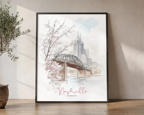 Nashville Skyline Drawing — Sketch Wall Art Print | ArtPrintsVicky