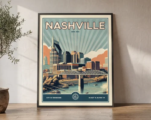 Nashville Vintage Travel Poster — Music City Wall Art Print
