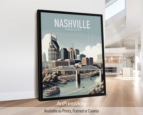 Nashville skyline in smooth colors travel art print by ArtPrintsVicky