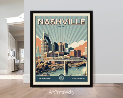 Nashville Poster Inspired by Retro Travel Art by ArtPrintsVicky