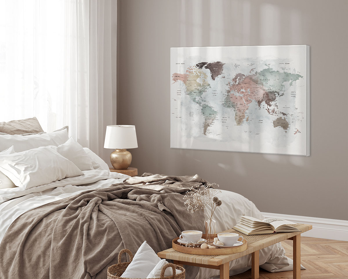 World Map On Canvas Detailed second