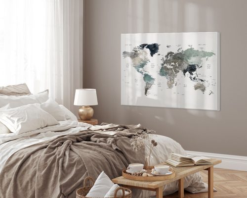 Large World Map Canvas Earth Tones 4 second