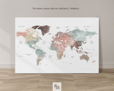 Large World Map Canvas Pastel White