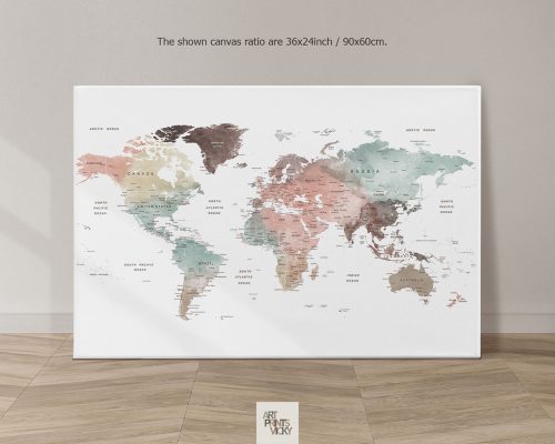 Large World Map Canvas Pastel White by ArtPrintsVicky