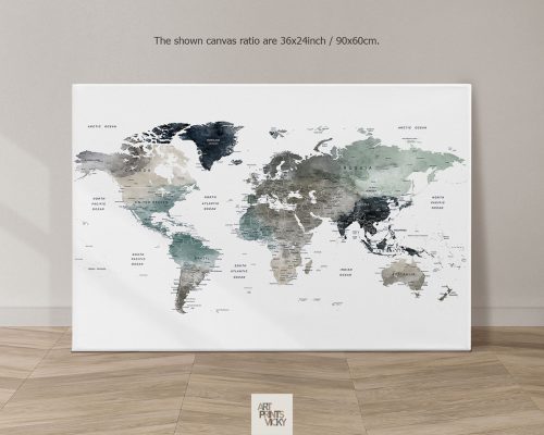 Large World Map Canvas Earth Tones 4 by ArtPrintsVicky