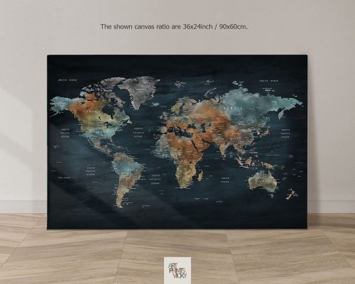 World Map Canvas Print in Dark Bluish Colors by ArtPrintsVicky
